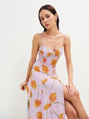 Reformation purple lilac orange floral Juliet Luciana dress size 8